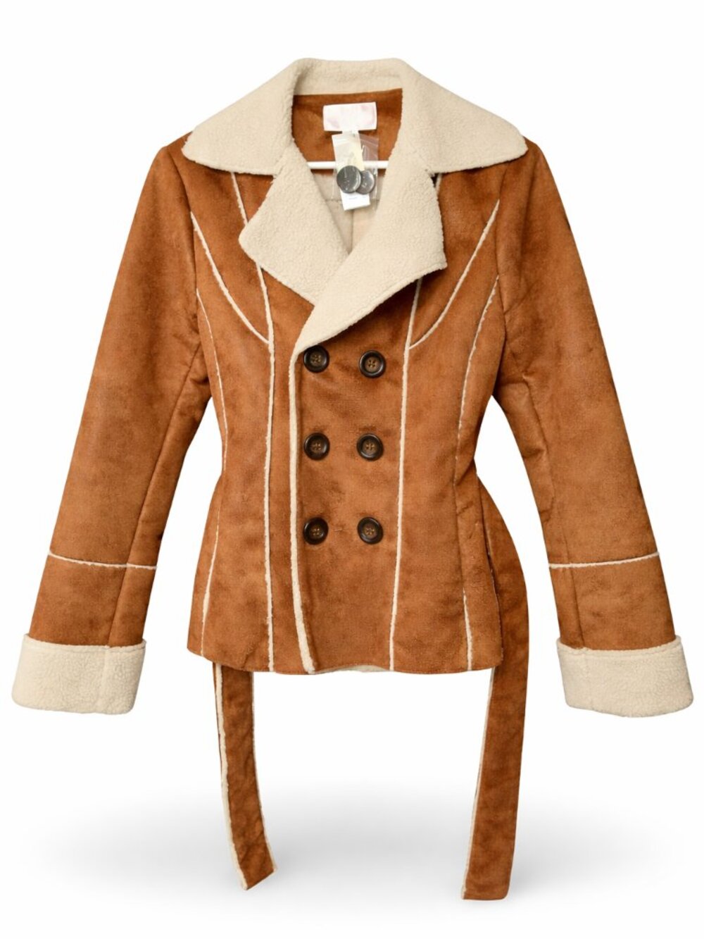 Xhilaration Women’s Small Brown Shearling Style Jacket Belted Button Front